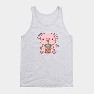 Cute Little Pig Loves Bubble Milk Tea Tank Top